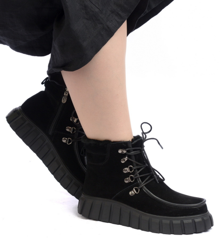 ЖЕНСКИЕ БОТИНКИ НАТУРАЛЬНАЯ КОЖА(ВЕЛЮР) / НАТУРАЛЬНЫЙ МЕХ GUGU ГЕРМАНИЯ