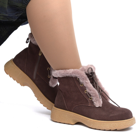 ЖЕНСКИЕ БОТИНКИ НАТУРАЛЬНАЯ КОЖА ( ВЕЛЮР ) / НАТУРАЛЬНЫЙ МЕХ GUGU ГЕРМАНИЯ