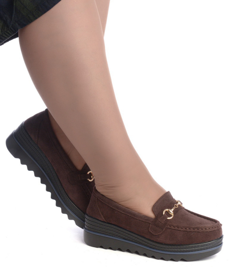 ЖЕНСКИЕ МОКАСИНЫ НА ТАНКЕТКЕ НАТУРАЛЬНАЯ КОЖА (ВЕЛЮР) BINIFOOT ТАЙВАНЬ