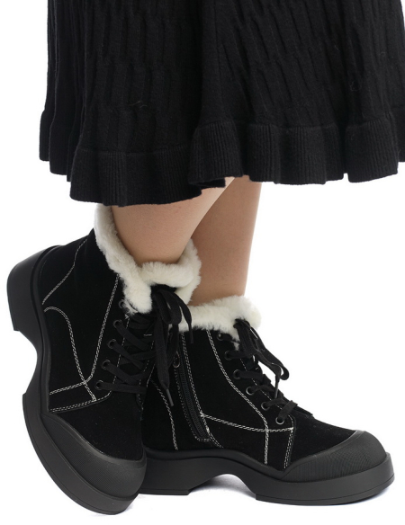 ЖЕНСКИЕ БОТИНКИ НАТУРАЛЬНАЯ КОЖА (ВЕЛЮР) НАТУРАЛЬНЫЙ МЕХ GUGU ГЕРМАНИЯ