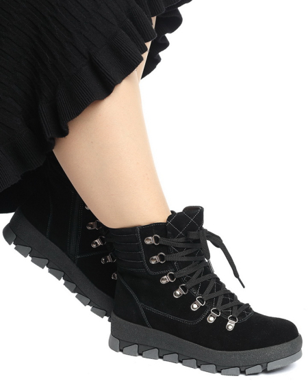 ЖЕНСКИЕ БОТИНКИ НАТУРАЛЬНАЯ КОЖА ( ВЕЛЮР ) / НАТУРАЛЬНЫЙ МЕХ GUGU ГЕРМАНИЯ