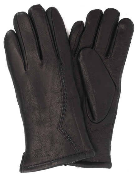 ПЕРЧАТКИ ЖЕНСКИЕ КОЖА ОЛЕНЯ / НАТУРАЛЬНЫЙ МЕХ ЧЕРНЫЙ ВОЛНА МЕРЕЖКА