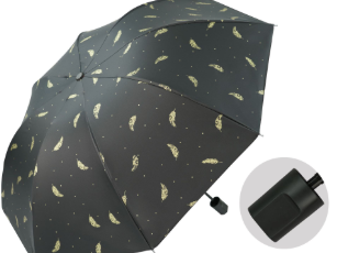 ЗОНТ ЧЕРНЫЙ РИСУНОК ПЕРЬЯ ОБРАТНОЕ СЛОЖЕНИЕ МЕХАНИКА 9 СПИЦ