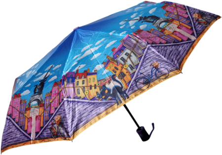 ЗОНТ ЖЕНСКИЙ АВТОМАТ КОТЫ НА ФОНЕ ГОРОДА ПАРИЖ НЕБО 8 СПИЦ АНТИВЕТЕР