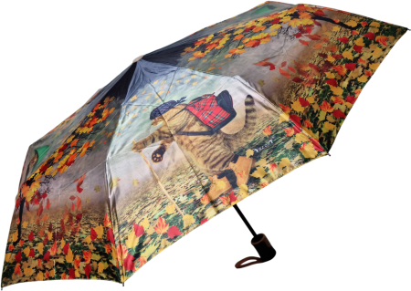 ЗОНТ ЖЕНСКИЙ АВТОМАТ КОТЫ ПОД ЗОНТАМИ ОСЕНЬ ЖЕЛТЫЙ 8 СПИЦ АНТИВЕТЕР