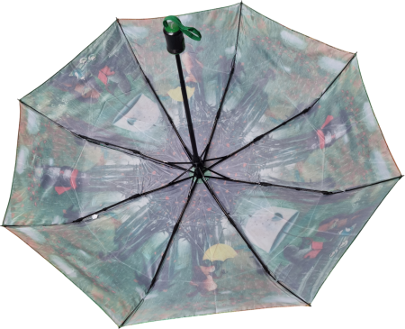 ЗОНТ ЖЕНСКИЙ АВТОМАТ КОТЫ СОБАКИ ОСЕНЬ ЛЕС ЗЕЛЕНЫЙ 8 СПИЦ АНТИВЕТЕР