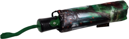 ЗОНТ ЖЕНСКИЙ АВТОМАТ КОТЫ СОБАКИ ОСЕНЬ ЛЕС ЗЕЛЕНЫЙ 8 СПИЦ АНТИВЕТЕР