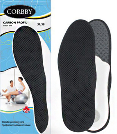 СТЕЛЬКИ CORBBY CARBON PROFIL ОРТОПЕДИЧЕСКИЕ С МЕМБРАННОЙ ТКАНЬЮ ПО РАЗМЕРАМ