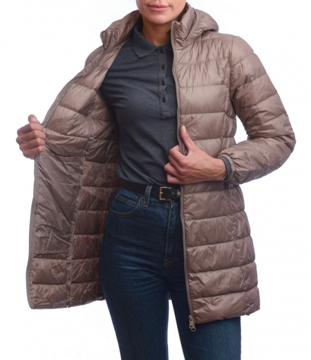 ЖЕНСКАЯ УЛЬТРАЛЁГКАЯ ПУХОВАЯ КУРТКА ДЛИННАЯ  L(42)-7XL(56) BINIFOOT/BNF