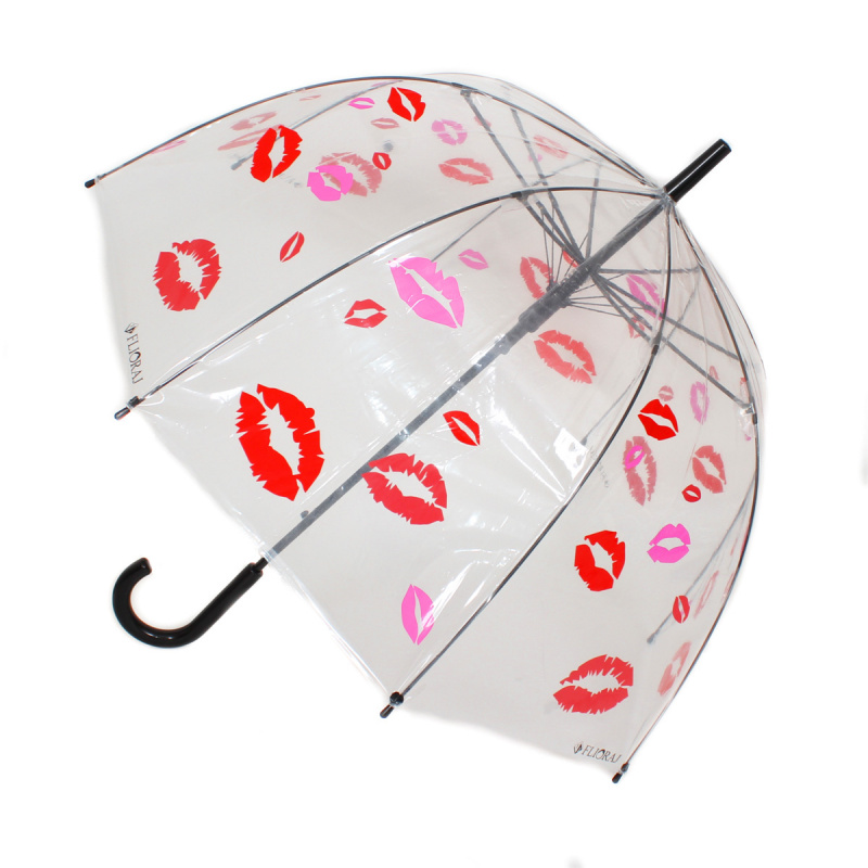 зонт женский прозрачный механика трость красный поцелуй flioraj 