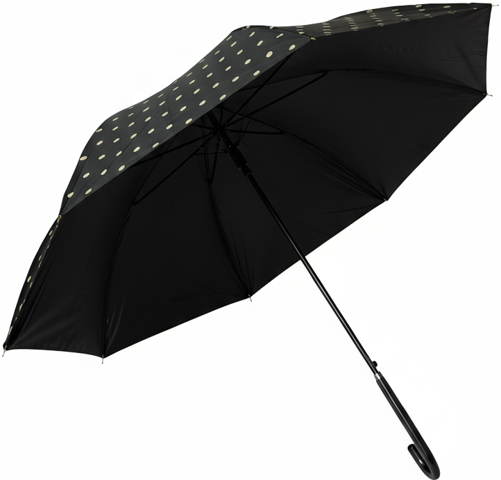 зонт женский трость черный в горох механика 8 спиц