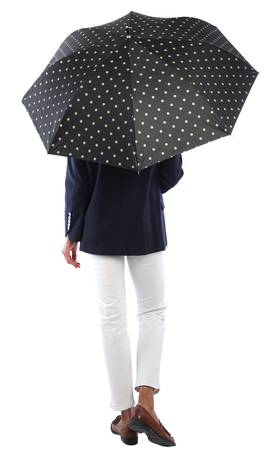 зонт женский трость черный в горох механика 8 спиц