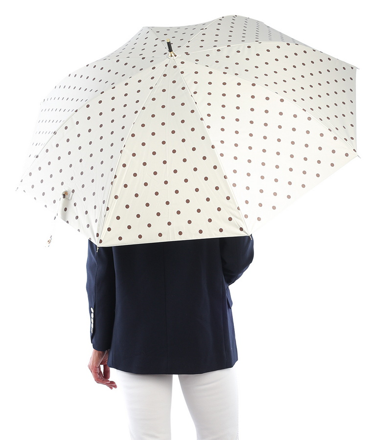 зонт женский трость белый в коричневый горох механика 8 спиц