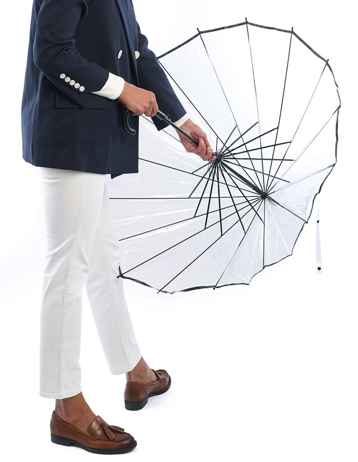 зонт женский трость прозрачный черная кайма механика 16 спиц зонт женский трость прозрачный черная кайма механика 16 спиц