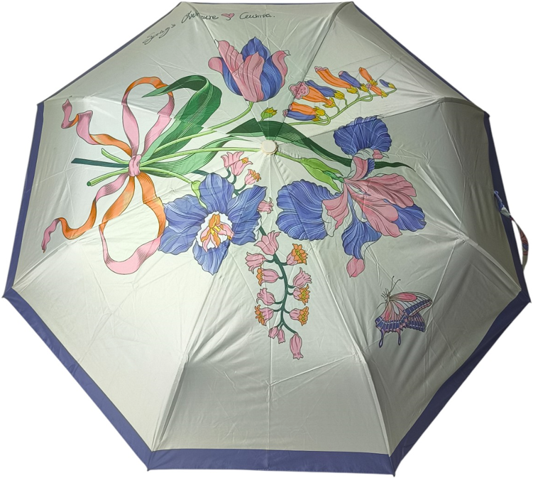 зонт белый сиреневая кайма букет цветов автомат антиветер 8 спиц