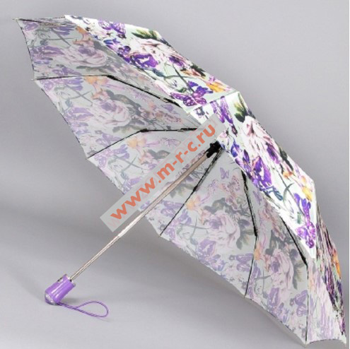 8203 зонт автомат узоры и цветы атлас салатовый/фиолетовый sponsa германия/prc