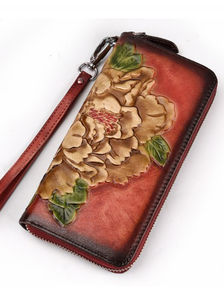 женский кошелек натуральная кожа с тиснением хризантема корея vereva