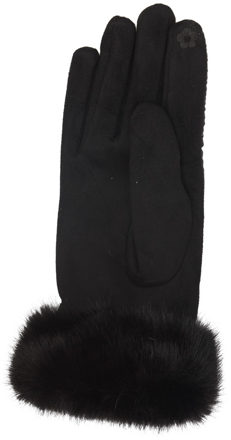 женские перчатки с опушкой трикотаж утепленный