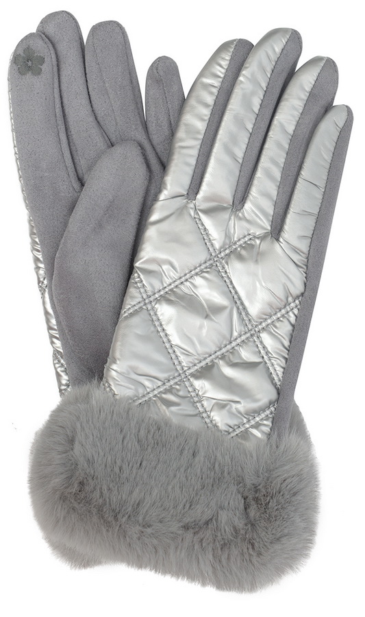женские перчатки с опушкой трикотаж утепленный